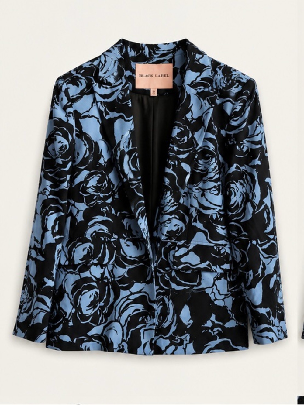 Black Label By Chicos Blue& Black Floral Blazer Sz 16 NWT Elegant Rose Print